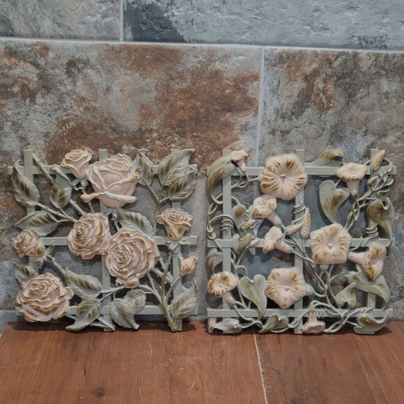 Vintage Syracuse Ornamental Rose & Morning Glory Floral Wall Art Hanging Decor S